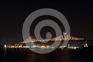 Jacques Cartier Bridge Illumination in Montreal. MontrealÃ¢â¬â¢s 375th anniversary. luminous colorful interactive